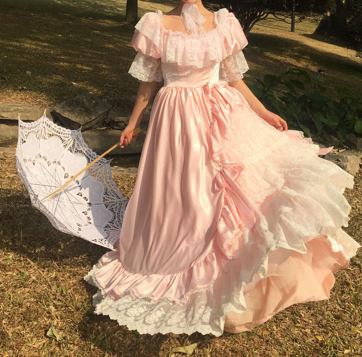 Vintage Dry Rose Slip Dress, Fairycore Prom Dress, Backless