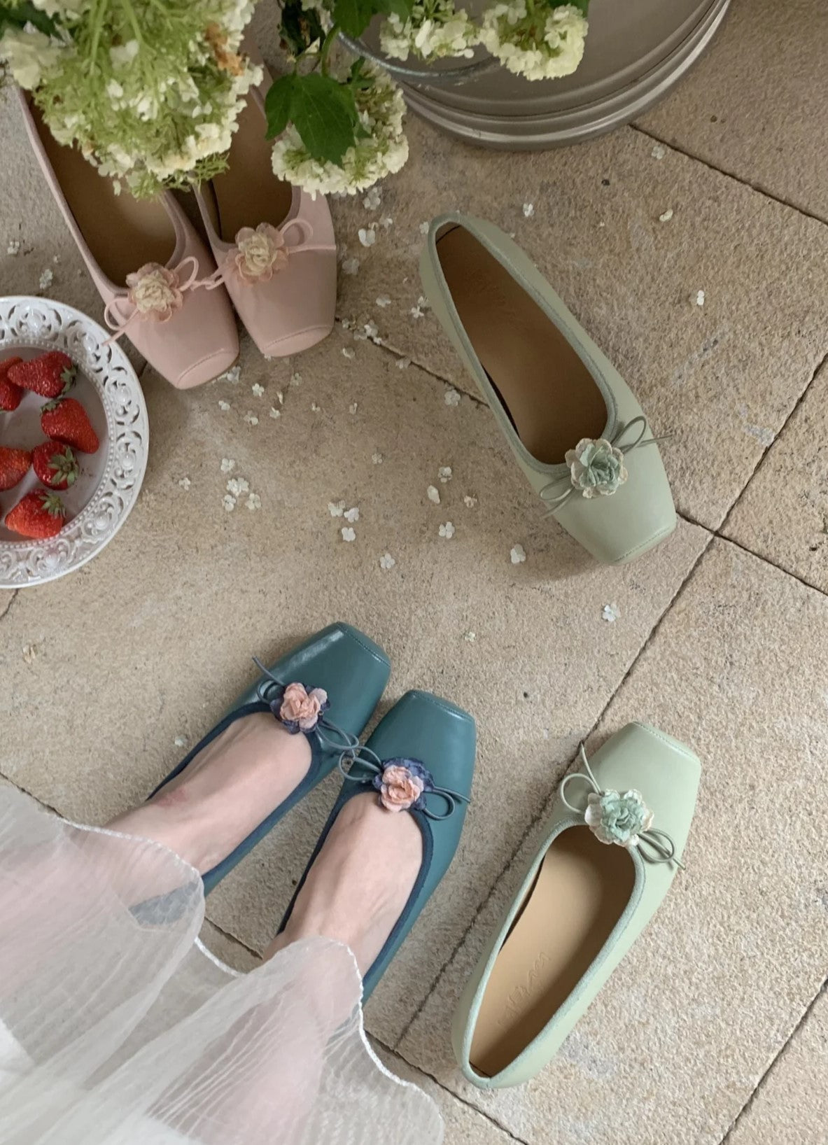 Balletcore Square Toe Floral Shoes