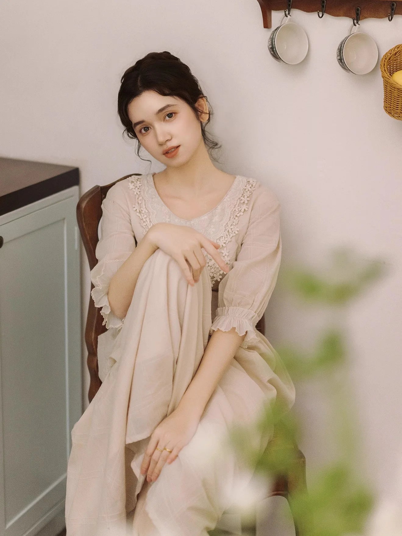 Retro Lace Panel Cotton Dress