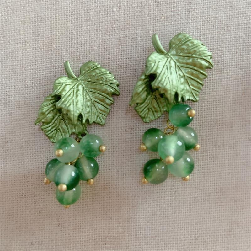 Cottagecore Grape Earrings & Brooch