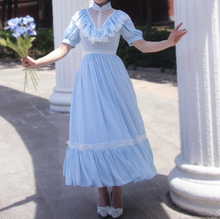 Load image into Gallery viewer, Gunne sax Style 70s Blue Prarie Short Sleeves Dress
