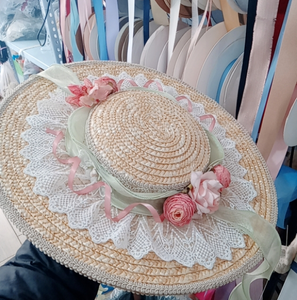 Handmade Vintage Straw Flower Bonnet Straw Hat