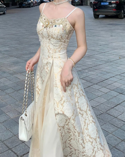 Baroque Style Studded Slip Dress & Cardigan