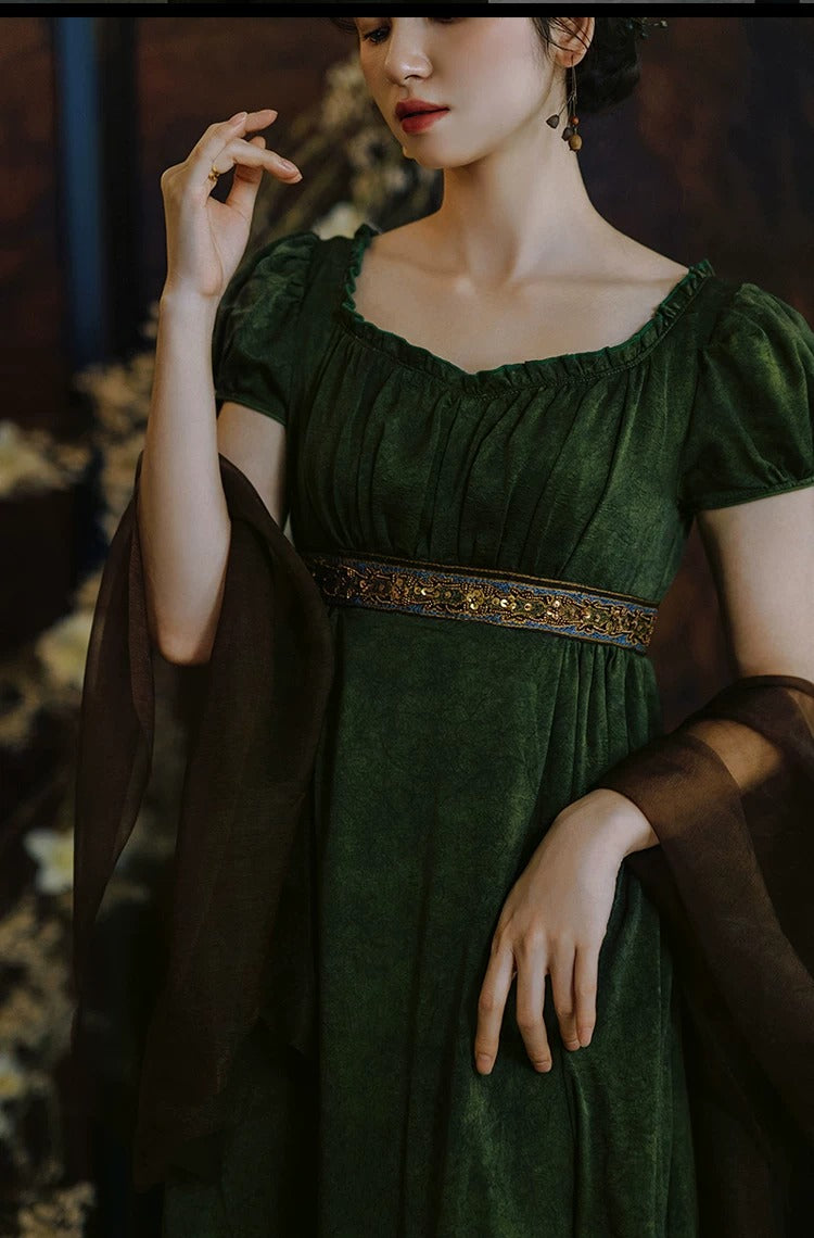 Royalcore Regency Puff Sleeves Dress Green / M I Retro Fairy
