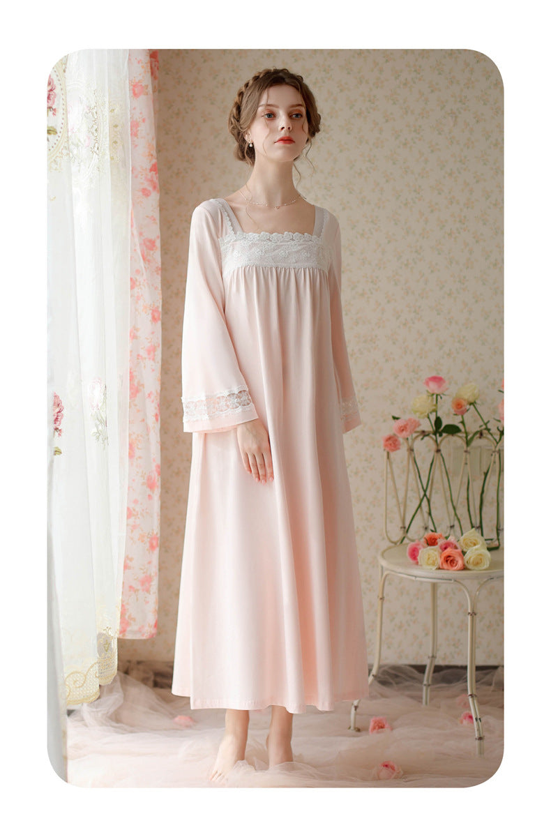 Retro Square Collar Cotton Night Gown dress