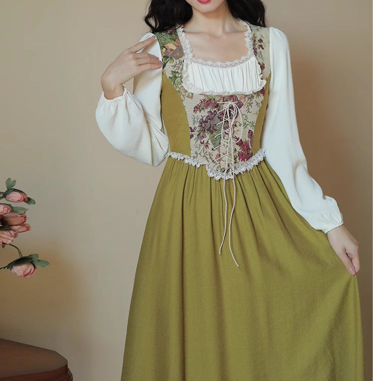 Cottagecore Tapestry Lace Up Dress M I Retro Fairy Cottagecore Tapestry Lace Up Dress M I Retro Fairy