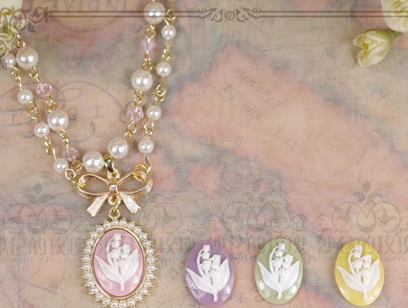 Handmade Vintage Cameo Ear Pins & Necklace