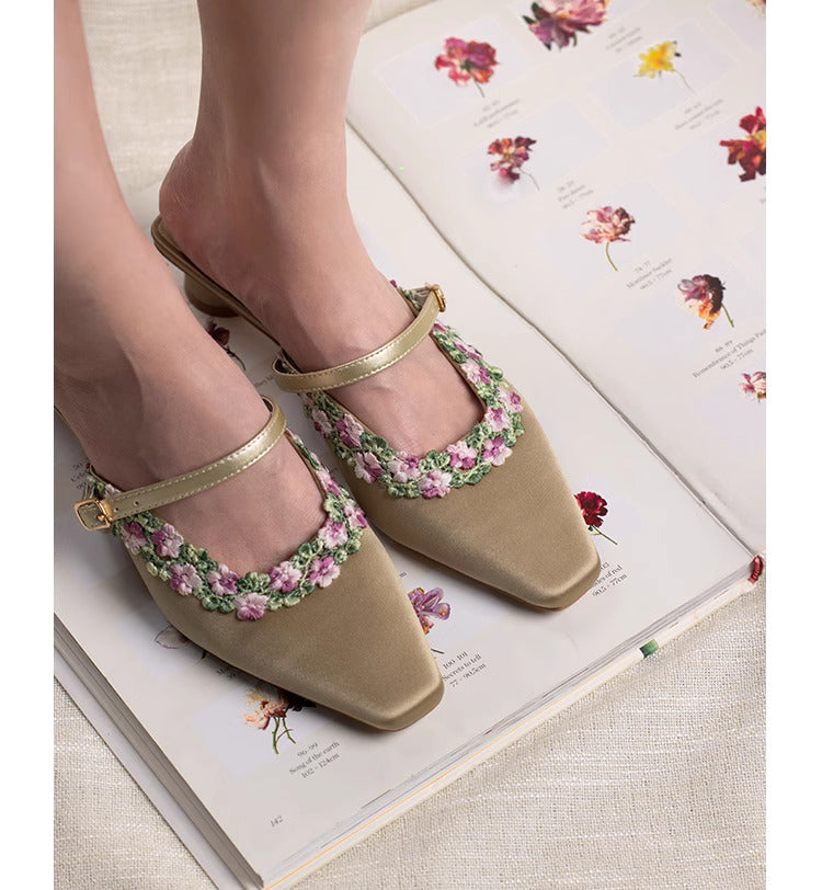 RetroJacquard Mid-Heel Closed-Toe Slip-On Shoes