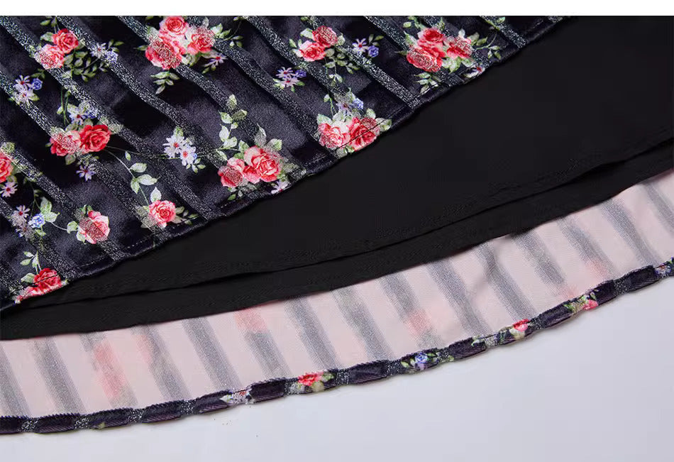 1930S Lace Collar Floral Velvet Dress