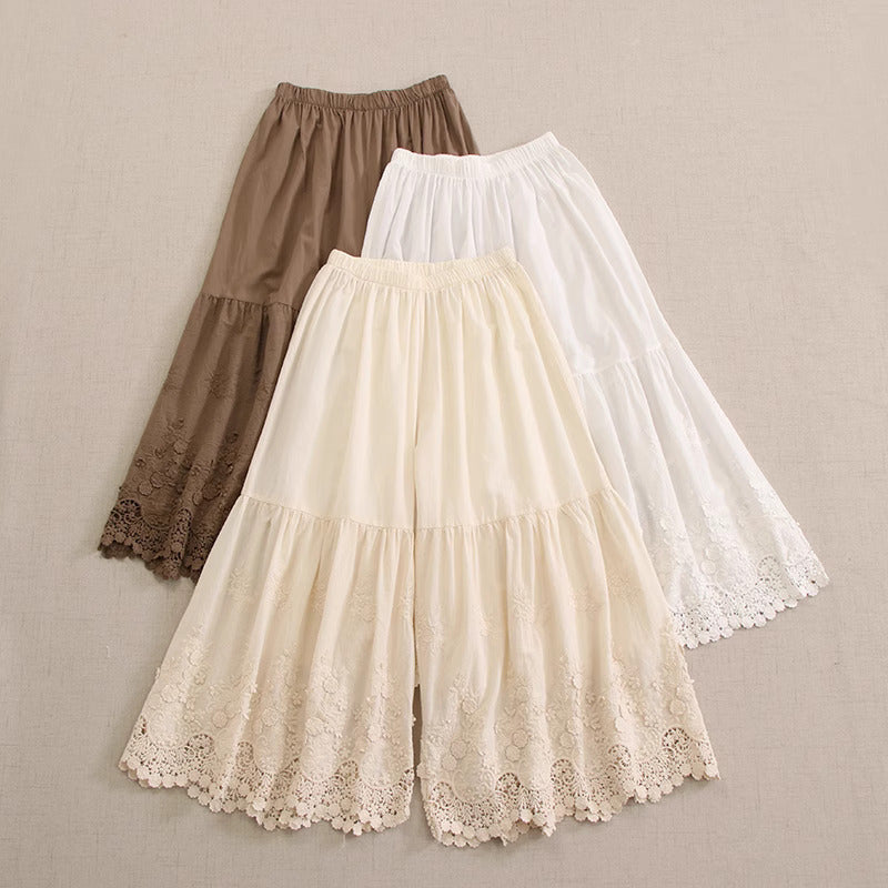 Cottagecore Embroidery Wide Leg Pants – Retro Fairy