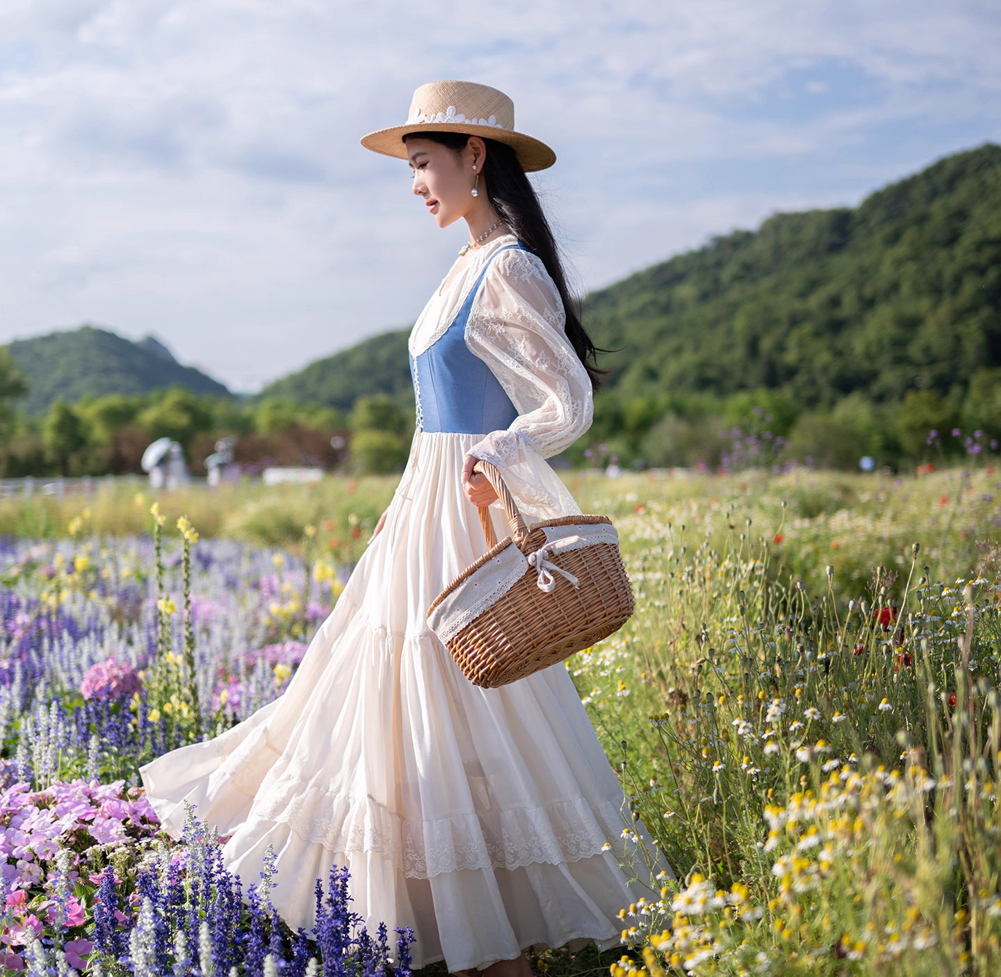 Gunne Sax Style Lace Stitched Prairie Dress