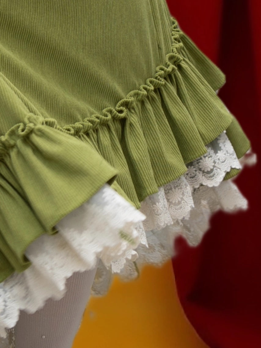 Retro Green Irregular Skirt
