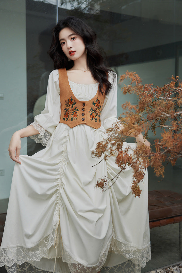Hobbitcore Dress Embroidery Vest Set M I Retro Fairy Hobbitcore Dress Embroidery Vest Set M I Retro Fairy