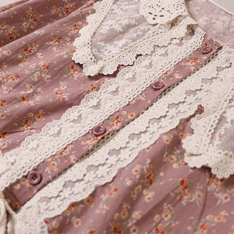 Mori Kei Floral Lace Panel Dress