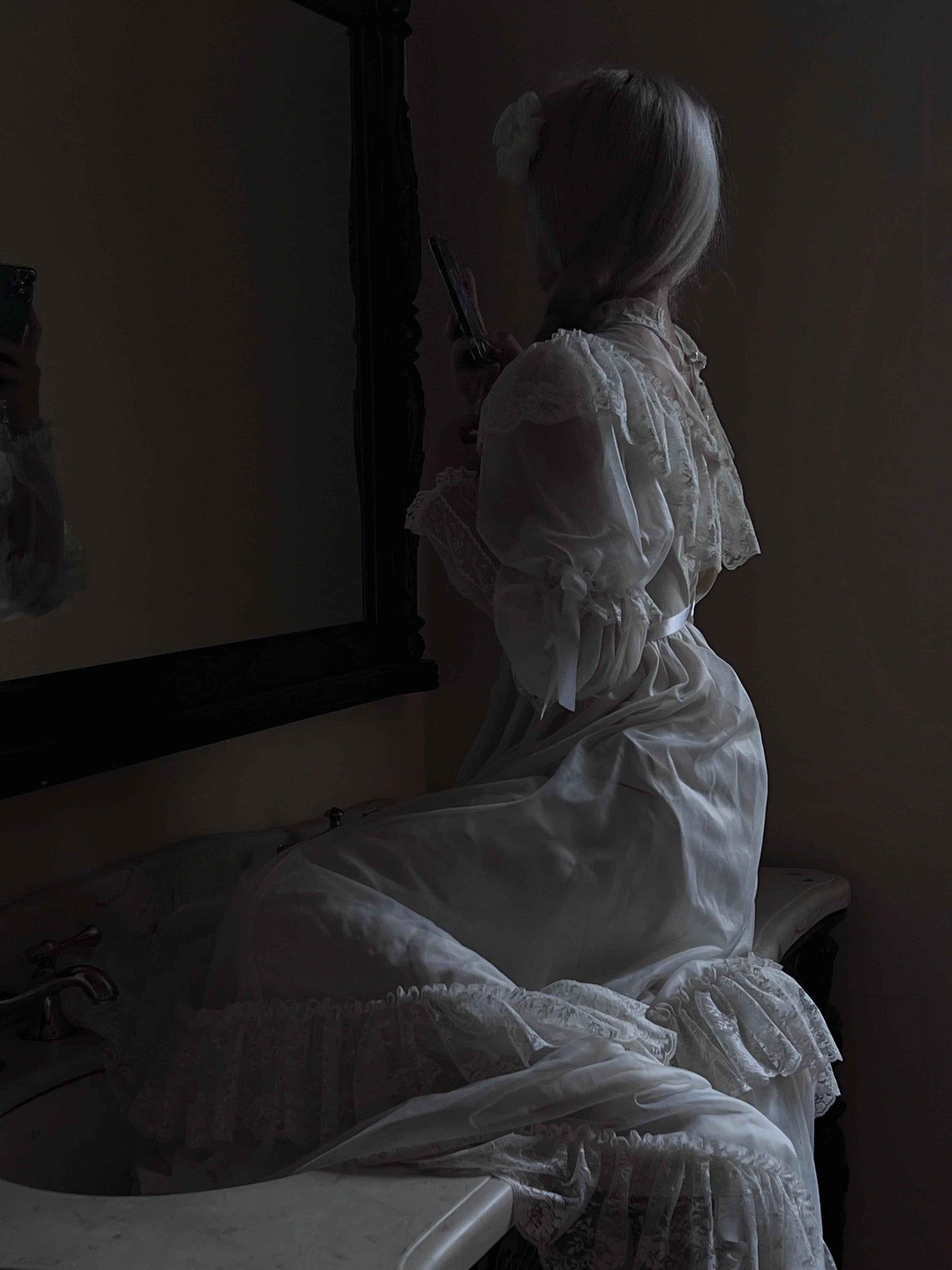 1900s Lace Panel Stand Collar Princess Dress