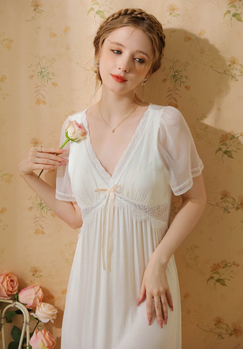 Retro V Neck Night Gowns Dress M / Blue I Retro Fairy Retro V Neck Night Gowns Dress M / Blue I Retro Fairy
