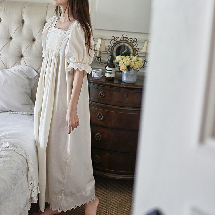 Victoria Style Puff Sleeves Cotton Night Gown