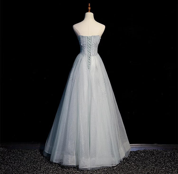 Handmade Princess Tulle Off-Shoulder Blue Prom Evening Dress