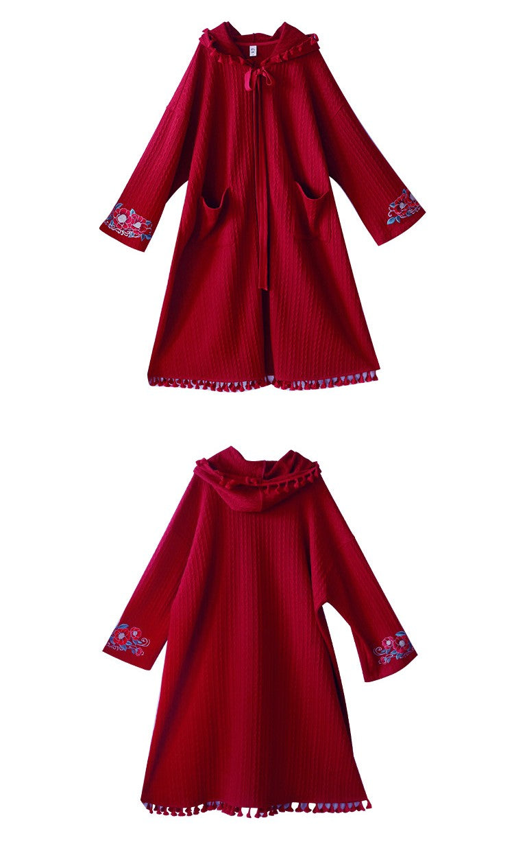 Cottagecore Embroidery Hooded Cardigan