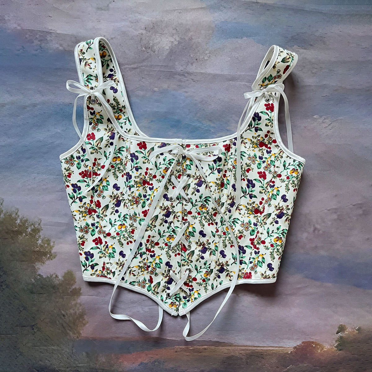 Vintage Remake Floral Lace up Corset