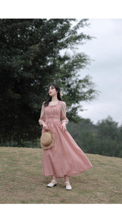 Period Drama Style Pink Gingham Vintage Dress