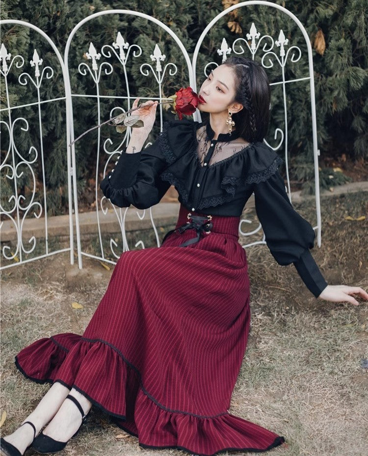 green emerald velvet dress Vintage Dark Academia Top & Skirt Set S / Skirt Only I Retro Fairy