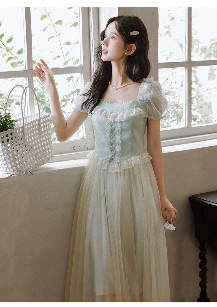 white christmas dresses Womens Coquette Aesthetic Summer White Milkmaid Dress – The Kawaii Factory main image 1