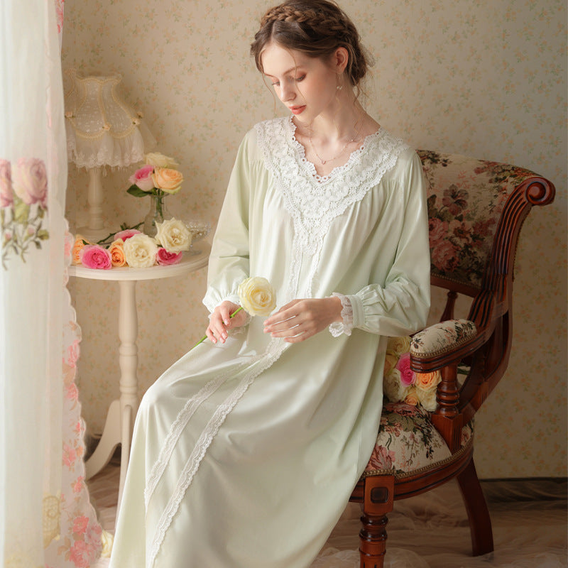 Vintage Style V Neck Night Gown Dress Green / plus size I Retro Fairy
