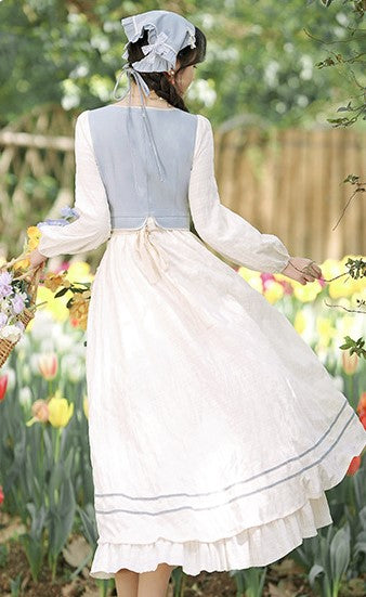 Cottagecore Embroidery Lace up Dress