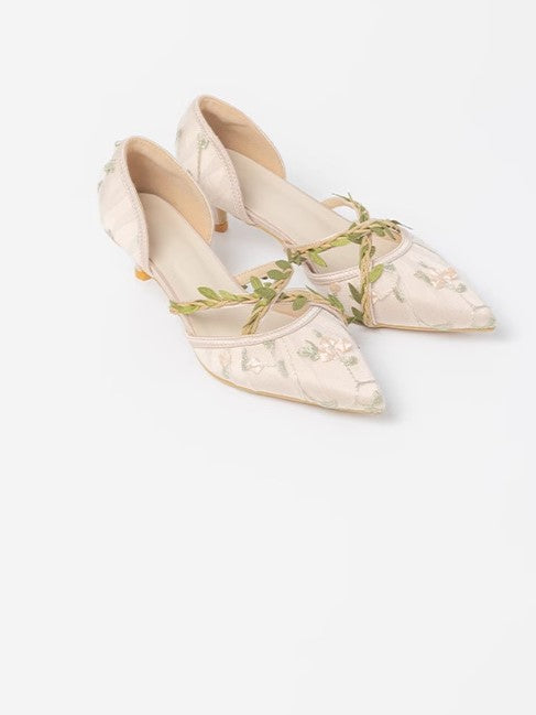 Fairycore Vine Embroidery Kitten Heel Shoes