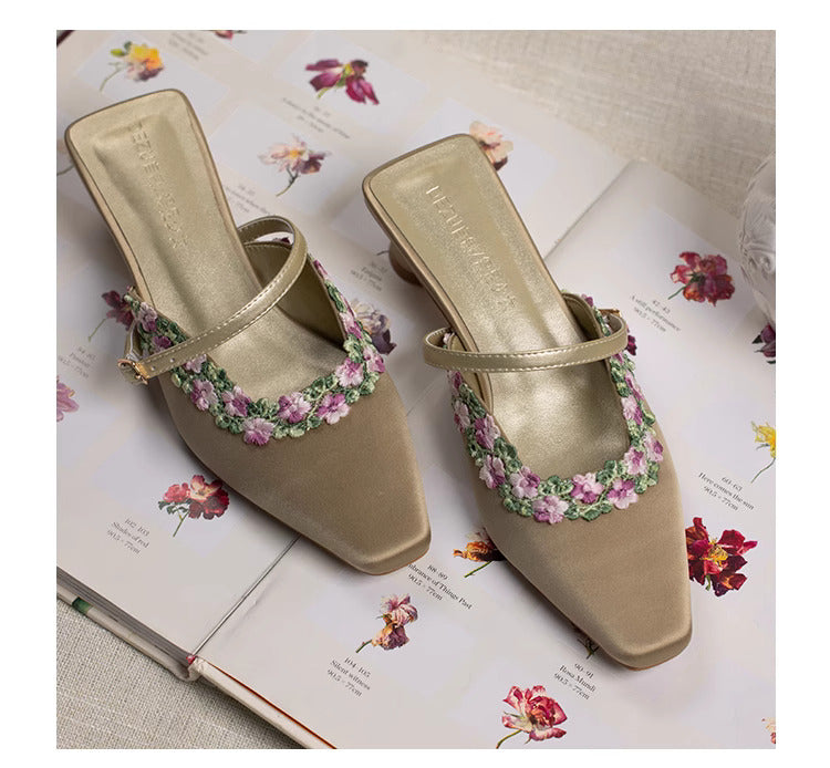 RetroJacquard Mid-Heel Closed-Toe Slip-On Shoes