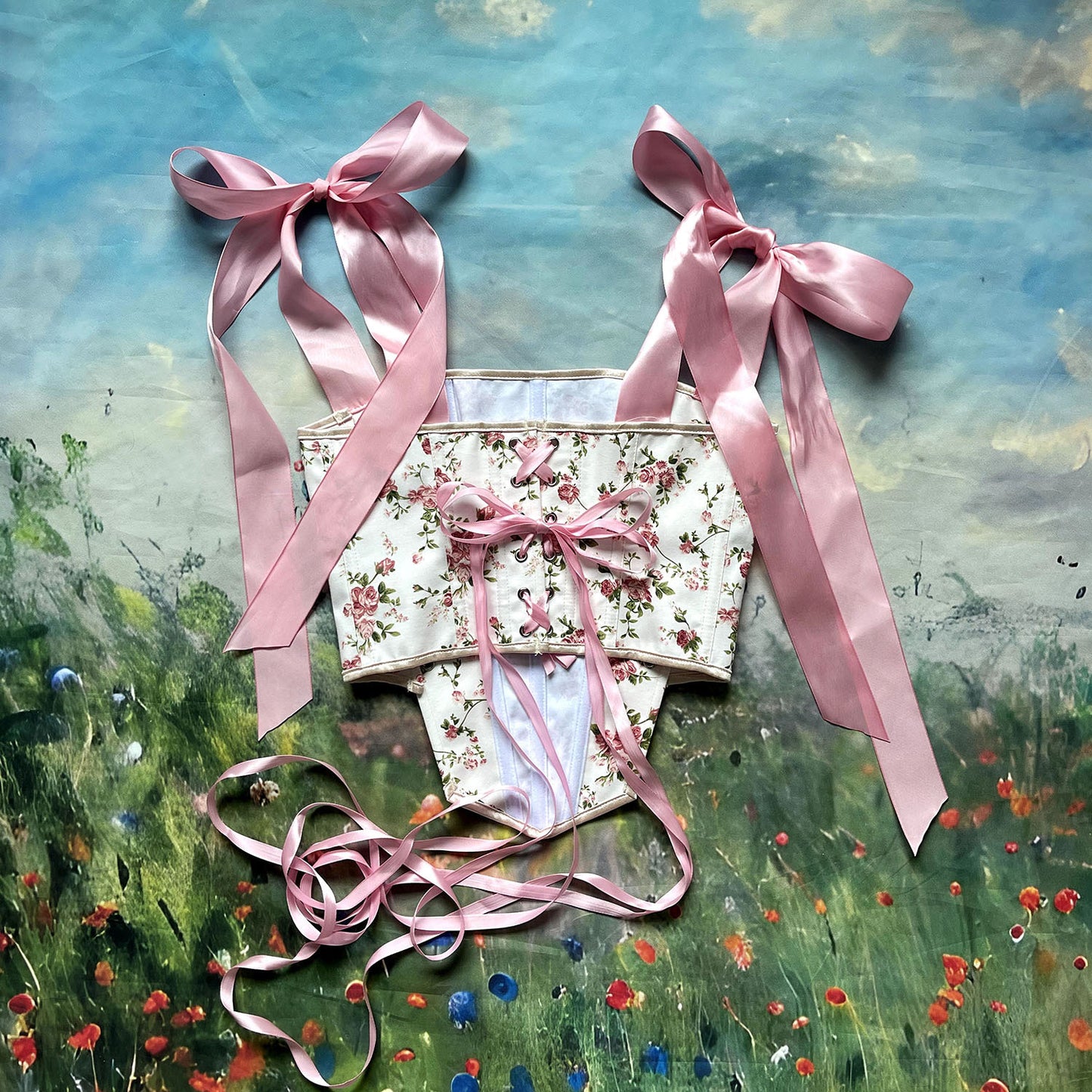 Retro Fairycore Floral Corset