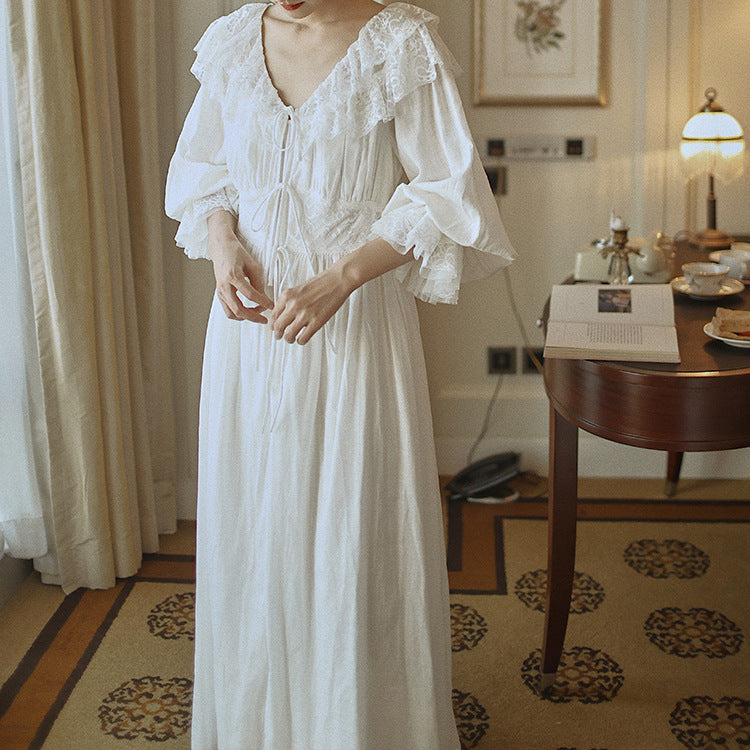 Vcitorian Style V neck Lace Trim Night Gown M I Retro Fairy