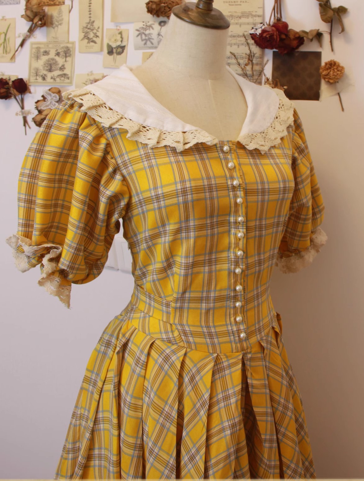 Vintage Plaid Puff Sleeve Tea Dress M / Yellow I Retro Fairy Vintage Plaid Puff Sleeve Tea Dress M / Yellow I Retro Fairy