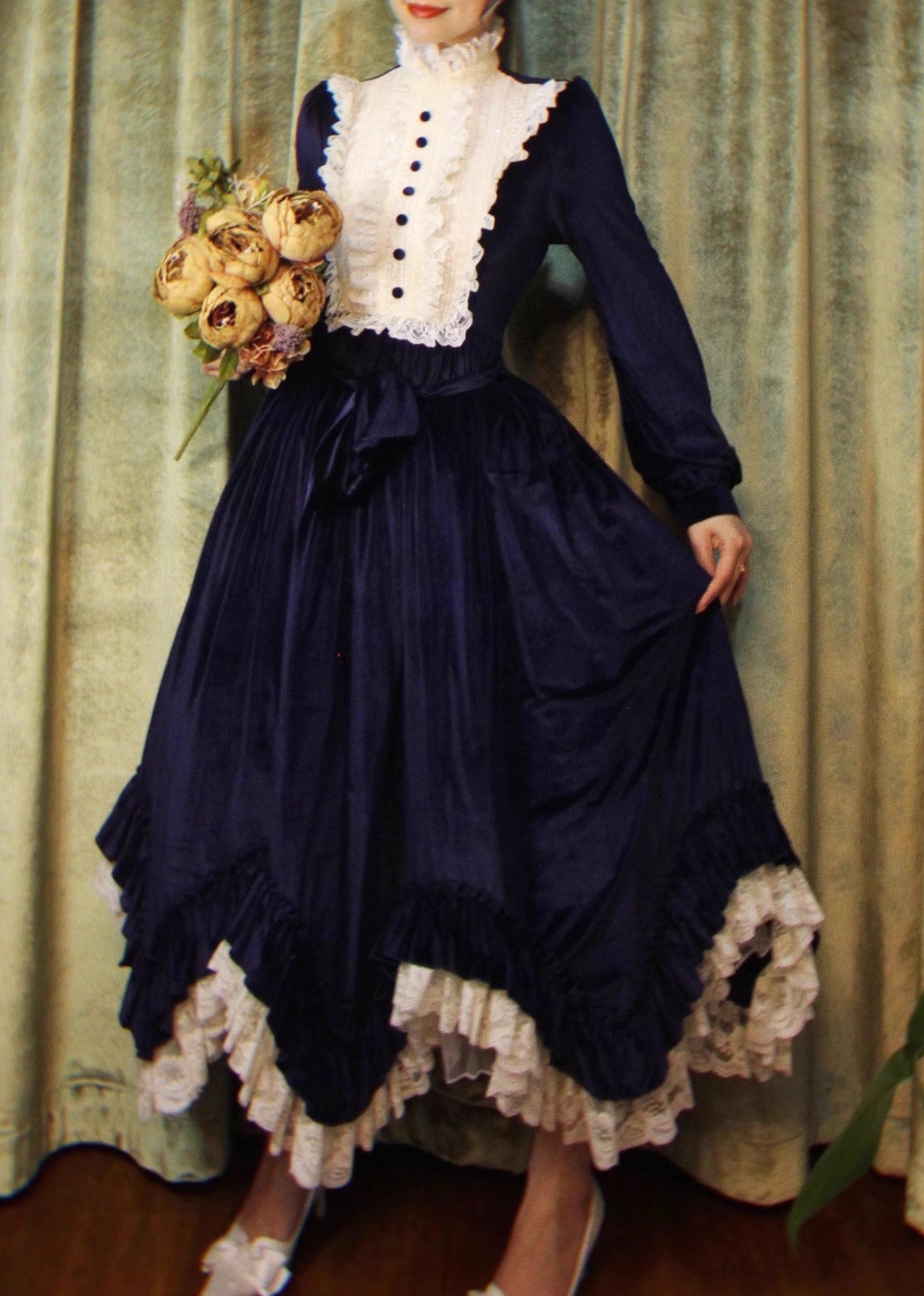 1900s Edwardian Stand Collar Swing Dress M I Retro Fairy