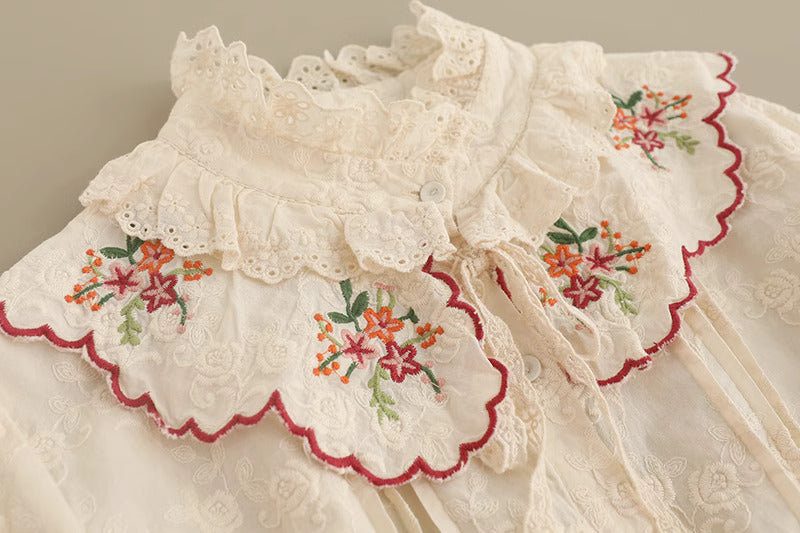 Retro Cottagecore Embroidery Cotton Top