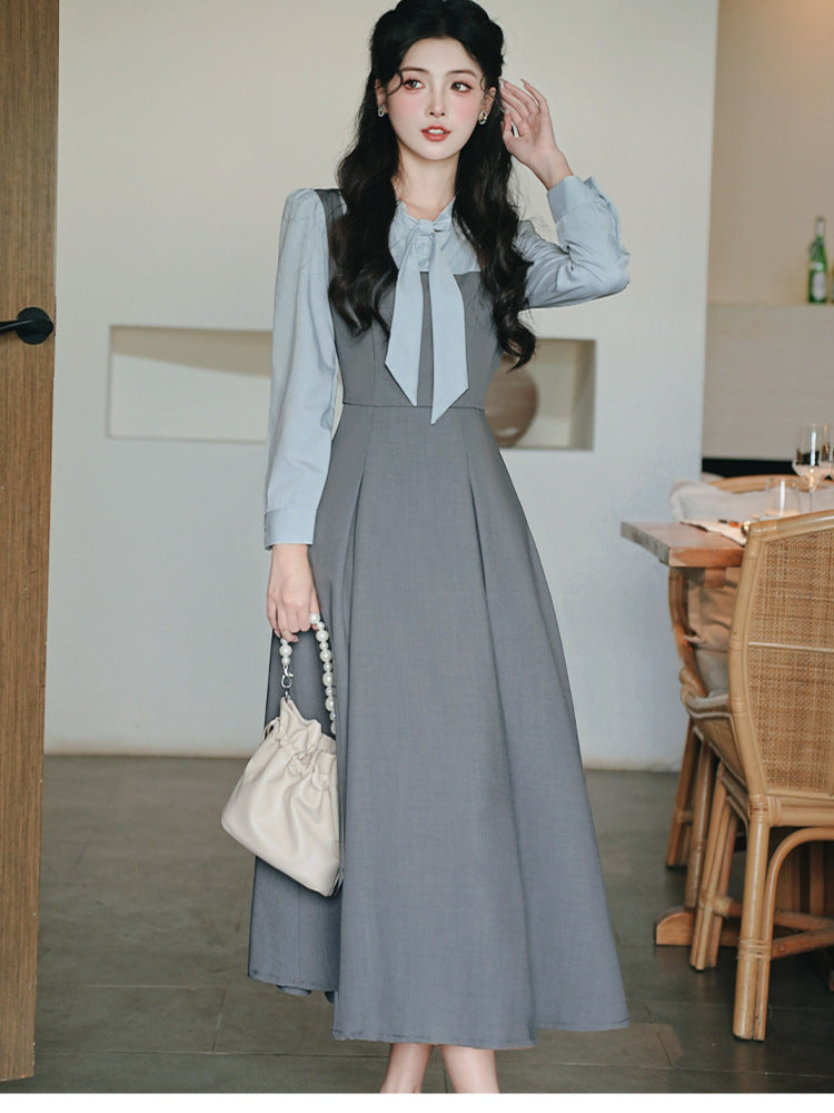 Retro Hepburn Style Contrast Color Dress