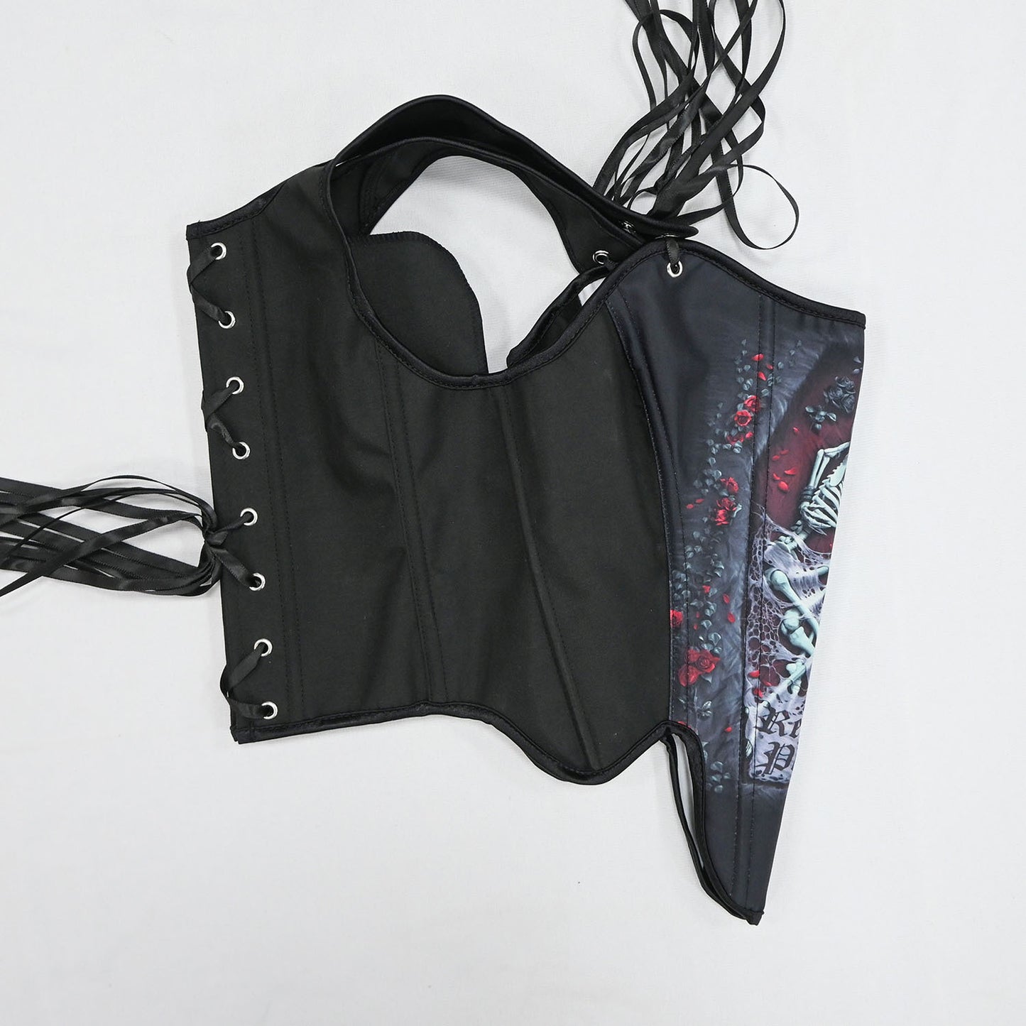 Dark Academia Skull Print Corset Top