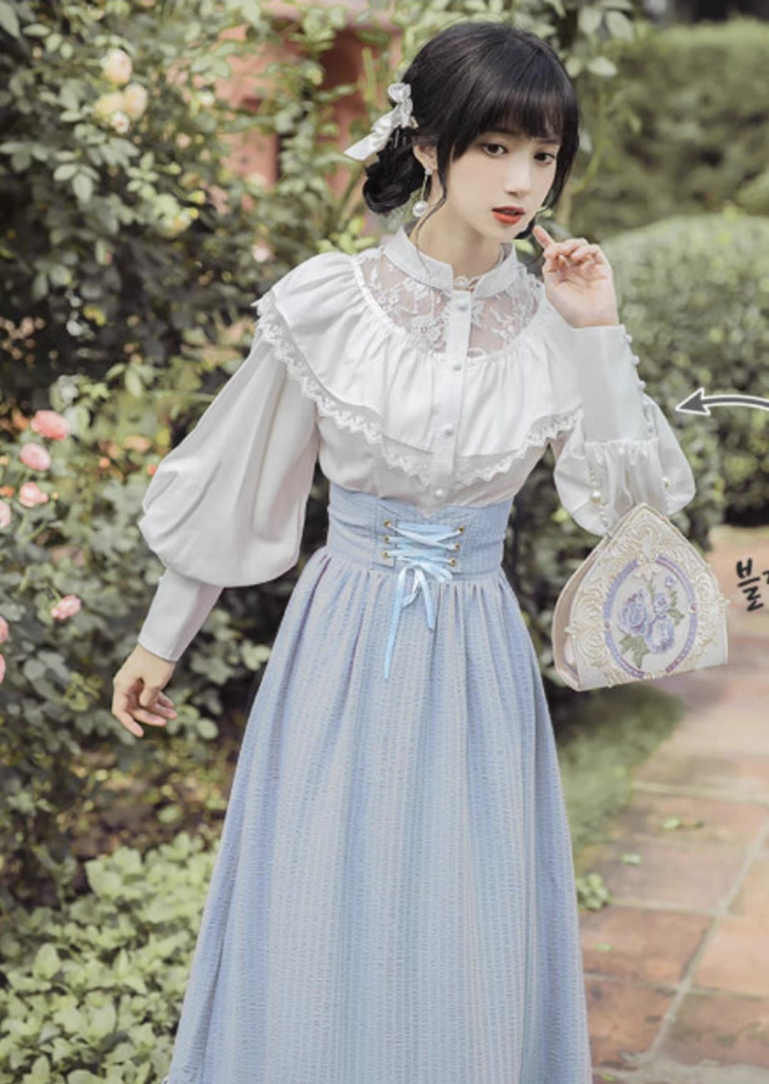 Retro Pastel Top & Lace up Skirt Set Blue / L I Retro Fairy Retro Pastel Top & Lace up Skirt Set Blue / L I Retro Fairy