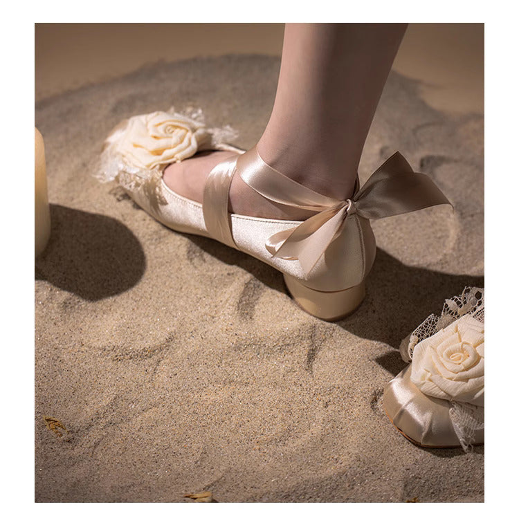 Retro Balletcore Rose Decor Flat