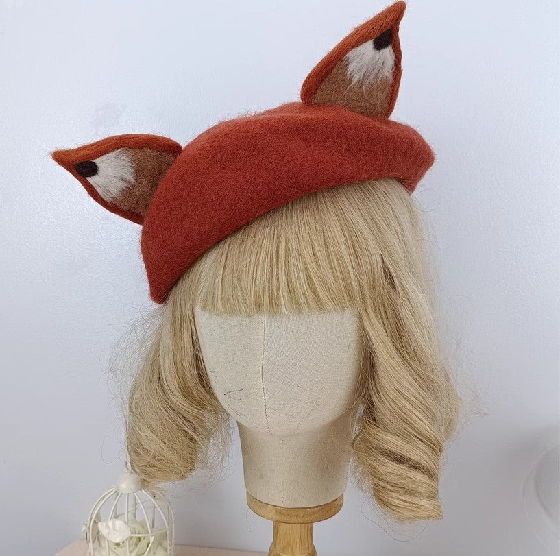 Handmade Cottagecore Fox Wool Blend Beret – Retro Fairy