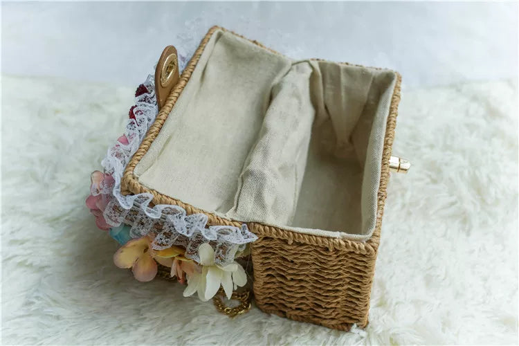 Handmade Cottagecore Floral Straw Bag