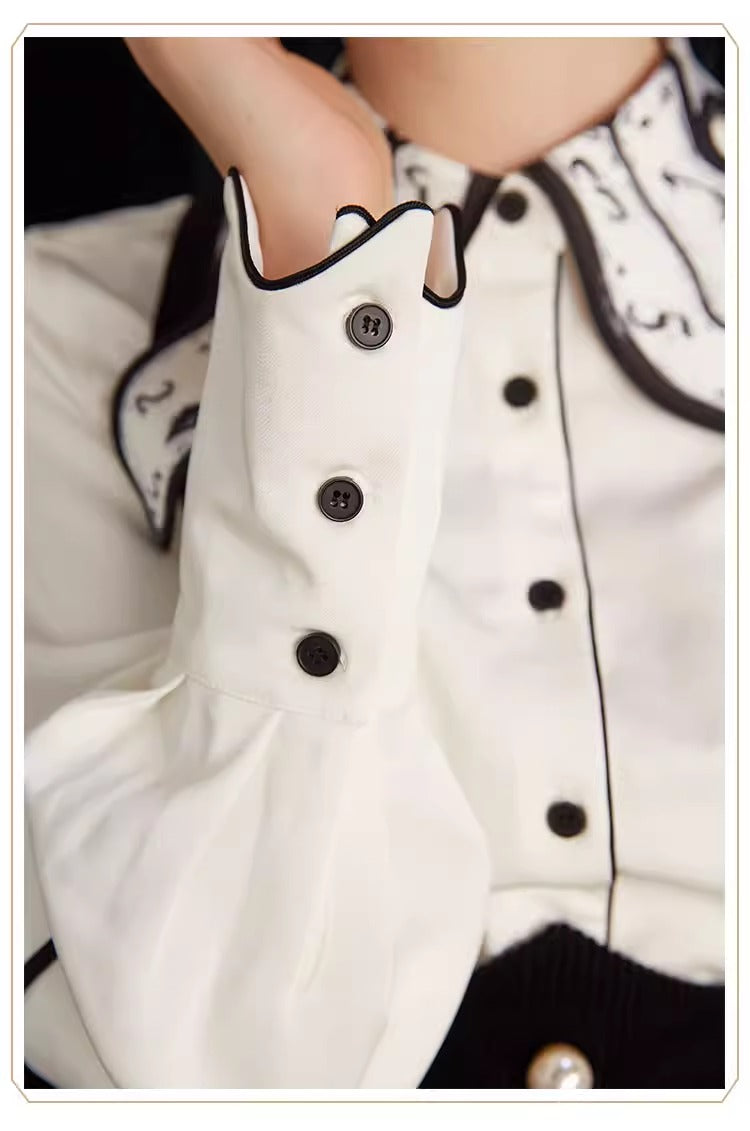 Retro Clock Print Collar Shirt