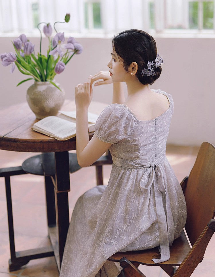 Regency Puff Sleeves Embroidery Dress