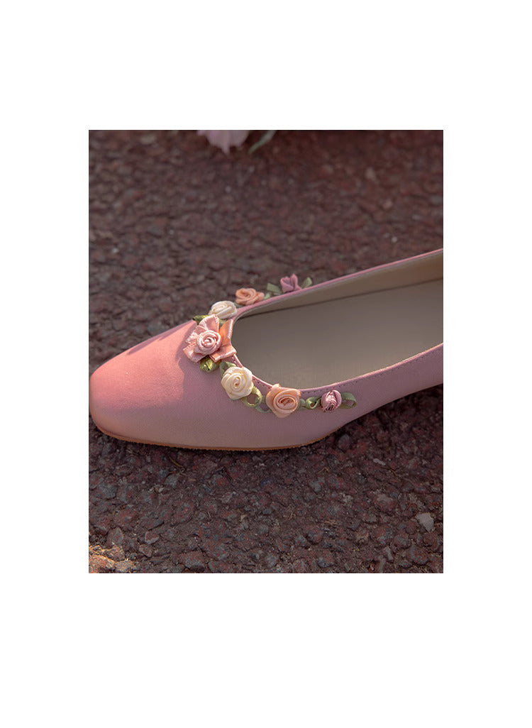 Retro Rose Embellished Vine Low-Heel Slip-Ons