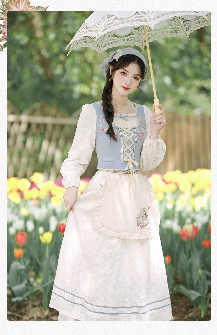 Cottagecore Embroidery Lace up Dress