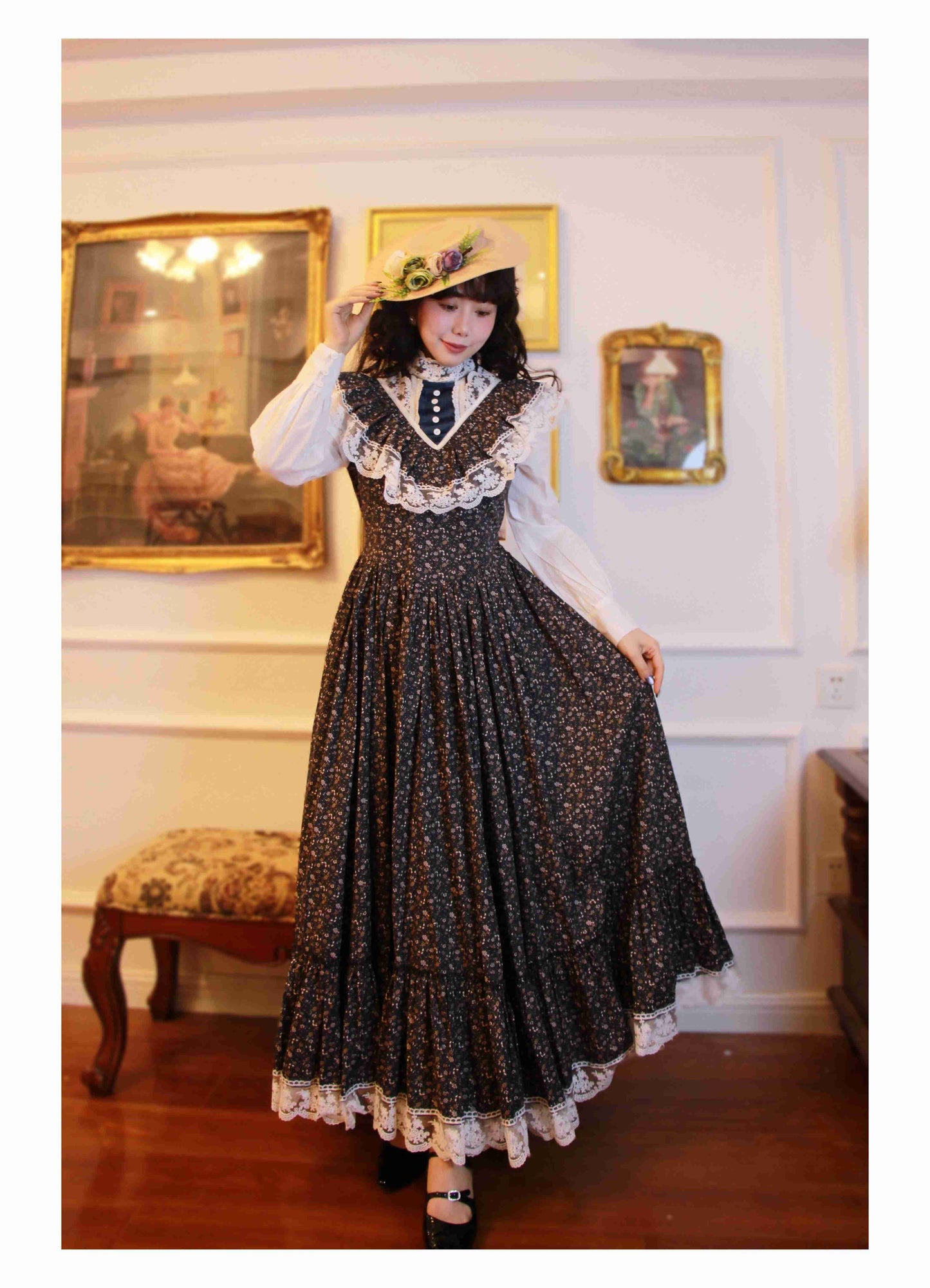 Gunne Sax Remake Floral 70s Prairie Swing Dress