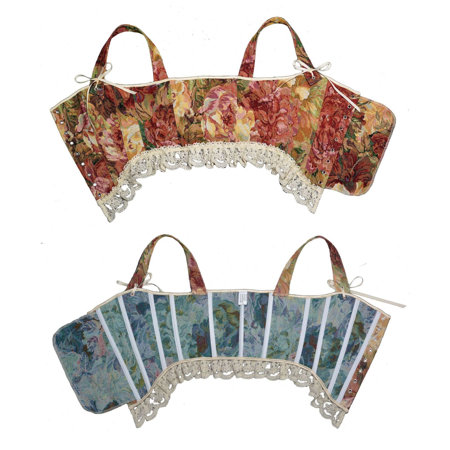 Vintage Jacquad Floral Lace up Corset