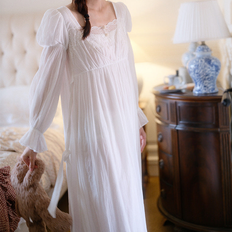 Regency Style Puff Sleeves Cotton Night Gown