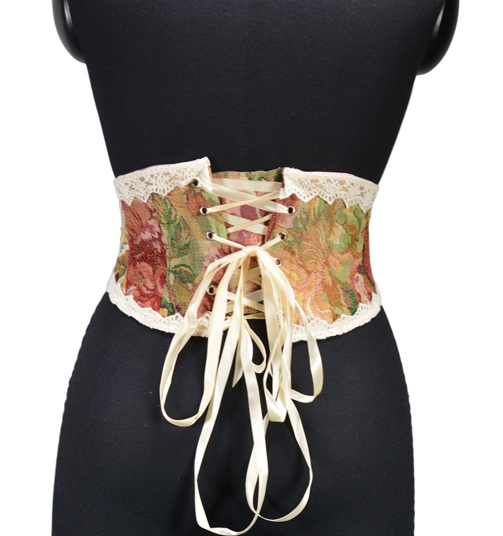 Vintage Floral Lace up WaistBand – Retro Fairy display picture 2